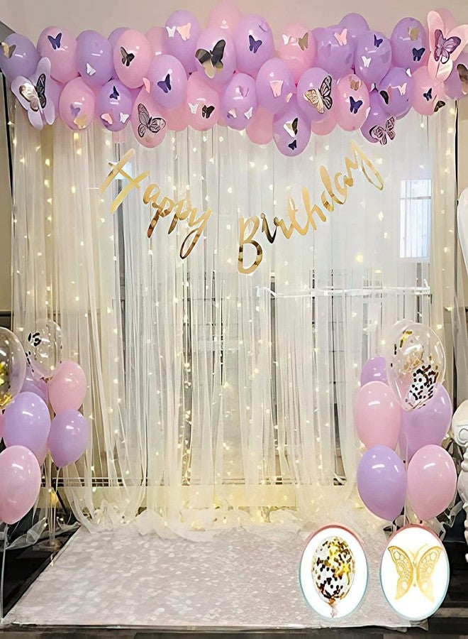 SpecialYou.in Special You Happy Birthday Decoration kit for girls, Butterfly Theme Birthday Backdrop for Decoration, Pink, Purple Balloons & Decorative Light, Princess Theme birthday decoration Items for Baby Girl - Image 1